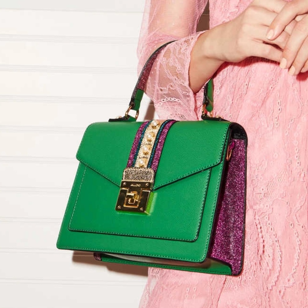Aldo green leather hand bag